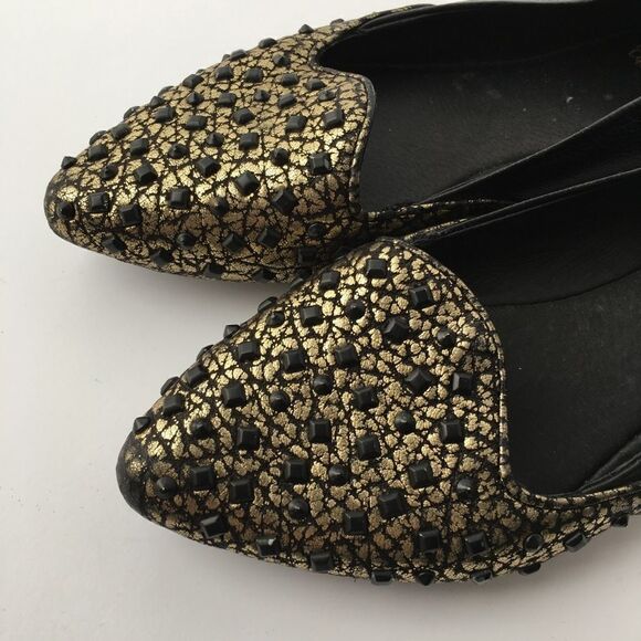 Elliott Lucca Sz 7.5 studded gold black flats - Picture 1 of 8